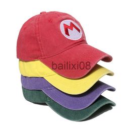 Ball Caps Super Bros Anime Figure Washed Canvas Hat Sunscreen Sun Peaked Baseball Cap Cartoon Cosplay Fashion Headdress X-mas Gifts J230807