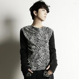 Men's T Shirts Long-Sleeved T-Shirt Spring And Autumn Korean Version Of Fashion Zebra Print Splicing Slim Large Size Top