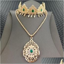 Earrings Necklace Set Moroccan Jewellery Bridal Hair Gold Plated Pendant Hollow Flower Design Gift For Women Drop Delivery Se Dhgarden Dhrjc