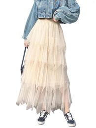 Skirts Women S Elegant Mesh Tulle Midi Skirt With Elastic High Waist Fluffy Tiered Layered Tutu Bubble Irregular Hem For Prom