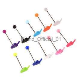 10Pcs 14g Tongue Barbell Labret Ring Ear Tragus Stud Earrings Piercing Jewelry - Middle Finger x0808