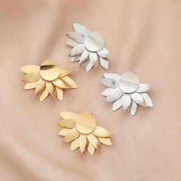 Stud Earrings Tide With Metal Lotus Fashion Sweet Cool Style Gold-plated Petal Frosted Flower For Women Jewelry