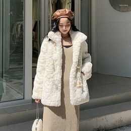 Women's Fur Winter Stand Collar Faux Jacket Women Short Coat Fashion OX Horn Buckle Casual Long Sleeve Female Warm Outerwear