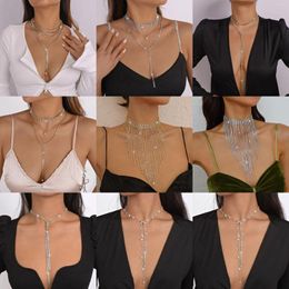 Choker Shine Full Rhinestones Necklaces For Women Long Tassel Crystal Statement Jewellery Gifts