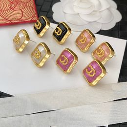 18K Gold Plated Luxury Brand Designers Double Letters Brass Stud Clip Eardrop Geometric Famous Women Crystal Rhinestone Metal Earring Wedding Party Jewerlry