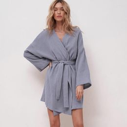 Women's Sleepwear Robes For Women Long Sleeve Cotton Shower Robe With Sashes Kimono Dresses 2023 Bathrobe Female Dressing Gown Nightwear