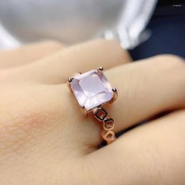 Cluster Rings Pink Rose Quartz Ring Sterling Silver Women Jewellery Asscher Cut Natural Gemstone Promise Gift For Her