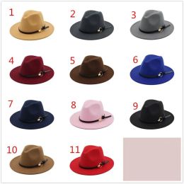 New Fashion TOP hats for men women Elegant fashion Solid felt Fedora Hat Band Wide Flat Brim Jazz Hats Stylish Trilby Panama CapsZZ