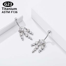 Luxury Crystal Zircon Belly Button Rings 14G G23 Titanium Women Beach Navel Piercing Pendant Sexy Body Jewellery Gift L230808