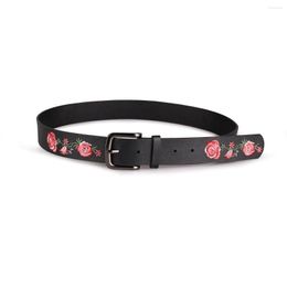 Belts Fashion Niche Belt Rose Flower Women's Embroidered Versatile Ethnic Style Men's And Jeans Decoration