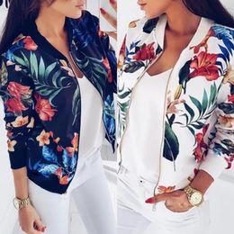 Womens Jackets Women Floral Spring Summer Long Sleeve Zipper Print Bomber Jacket Casual Pocket Slim Female Fashion Outwears 230808