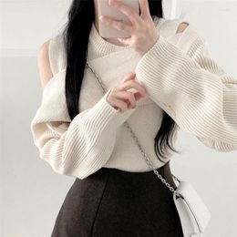 Women's Sweaters Korean Fashion Women Irregular Solid Off Shoulder Elegant Pullovers Autumn Winter O Neck Sexy Knitted Tops Femme