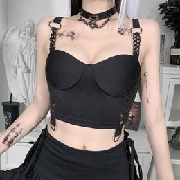 Women's Tanks Y2K Aesthetic Gothic Crop Tops Black Trim Alternative E-girl Vintage Grunge Punk Women Backless Sexy Strap