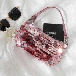 Evening Bag Designer Silver Metal Sequins Chain Woven Bag Hollow Clutch Female Travel Holiday Shoulder Handbag 230807