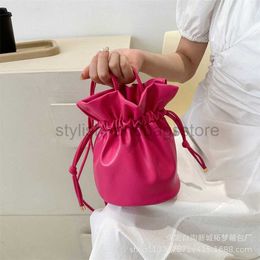 Drawstring PU Strap Handle Bag 2023 Autumn Fashion Casual One Shoulder Oblique Straddle Bag Girl Fashionable Bucket Bagstylishhandbagsstore