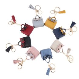 Cute Cartoon Coin Purse PU Owl Design Keychain with Tassel Portable Mini Wallet Earphone Storage Fashion Car Key Holder BagZZ