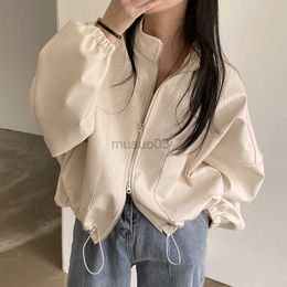 Women's Leather Faux Leather Clothland Women Stylish Zipper PU Leather Jacket Long Sleeve Loose Style Coats Female Chic Outwear Tops Mujer CA279 HKD230808