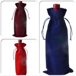 Gift Wrap 100pcs/lot Velvet Wine Bottle Covers Bags Drawstring Flannel Champagne Wedding Party Packaging Pouch