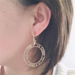 Dangle Earrings Elegant Gold Colour Plating Roma Numerals Hollow Circle Charm Drop For Women Girl Gorgeous Casual Jewellery Accessory