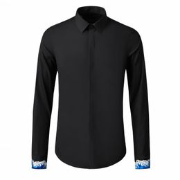 Minglu Black White Male Shirts Luxury Long Sleeve Chinese Style Embroidery Mens Dress Shirts Cotton Slim Fit Party Man Shirts