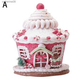 Miniature Ornament Compact Xmas Ornament Bright Colour Collectible Bread Castle House Christmas Decoration Window Ornament L230621