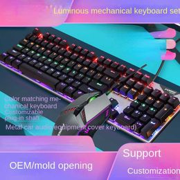 FVQ609 RGB Color True Mechanical Keyboard Gaming Rainbow Glowing 104 Keys Laptop Computer Notebook USB Wired Keyboard-Mouse Set HKD230808