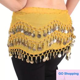 Wholesale Belly Dance Skirt Scarf Hip Wrap Belt Chiffon 3 Rows 128 Coins Belt Skirt Party Decoration 200pcs