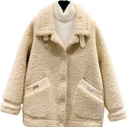 Women's Fur Faux Fur Ladies Jacket Lamb Plush Fur One Coat Female 2021 New Autumn and Winter Korean Version Short Grain Velvet Coat Woman Jacket HKD230727