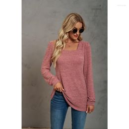 Women's Sweaters 2023 Autumn/Winter T-shirt Solid Square Neck Ruffled Long Sleeve Casual Underlay Shirt Tops Women Pull Femme