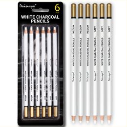 Painting Pens Dainayw White Charcoal Pencils Drawing Set 6 Pcs Smooth Soft Medium Sketching Pencil for Highlighting Art Supplies 230807