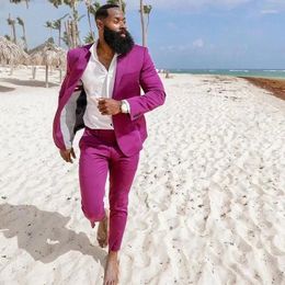 Men's Suits Summer Beach Men Purple Blazer Jacket Tuxedos Wedding Prom Party Suit 2 Pieces Costume Homme Outdoor Mens Wear Coat Pant