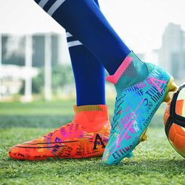 Multicolor Womens Mens Anti Slip Football Boots TF AG Soccer Cleats Youth Kids Training Shoes Orange Blue Black