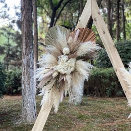 Decorative Flowers Wreaths Boho Pampas Grass Wedding Arch Arrangement and Palm Wall Decor Dried Flower Wedding Backdrop Yard Party Pography Decorations 230808