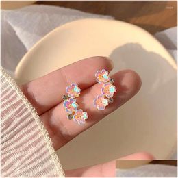 Stud Earrings 14K Real Gold Plated Flowers For Women Girl Zircon Jewellery S925 Sier Needle S Party Gift Drop Delivery Dhgarden Dhm8H