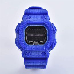 Casual sports men's quartz GXW-56 watch waterproof and shockproof world time co-branded LED digital display square blue o226S