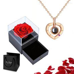 Pendant Necklaces Projection With Rose Gift Box 100 Languages I Love You Heart Jewellery 2023 Necklace Drop