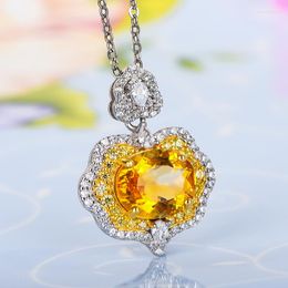 Pendant Necklaces Luxury Trendy Silver Plated Heart For Women Shine Yellow CZ Stone Inlay Fashion Jewelry Wedding Party Gift