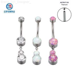 14G ASTM F136 Titanium Belly Rings Opal CZ Thread Dangle Button Curve Barbell Body Piercing Jewellery L230808