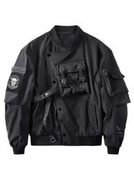 Men's Jackets God of Death Bomber Jacket Chest Pocket Techwear Men Punk Hip Hop Tactical Streetwear Black Varsity Jackets Oversized MA1 Coats 230807