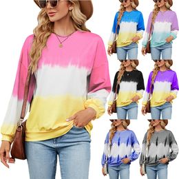Women's Hoodies Sweatshirts 2023 Autumn and Winter Tie Dye Women Sweater Contrast Round Neck Top Long Sleeve Loose Fashion Casual Clothing 230808