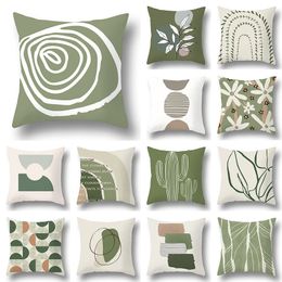 Pillow Case Green leaf geometric printing pattern series decorative home pillowcase square office cushion cover 230807