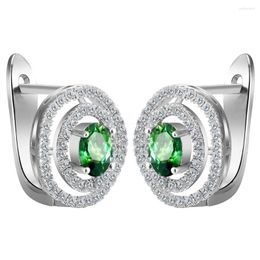 Hoop Earrings Pretty Silver Plated Large Princess Cut MultiColor Green Zircon CZ For Women Jewellery Accessories