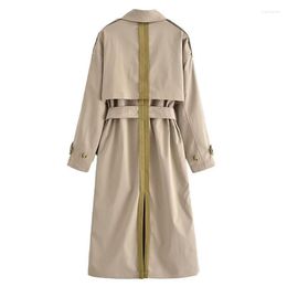 Women's Trench Coats 2023 Fashion Patchwork Colour Coat Women X-Long Windbreaker Straight Outerwear Autumn Loose Female Belt Casual Overcoat