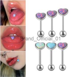 1PC Anti-Allergy 361L Surgical Steel Colourful Opal Heart Tongue Rings Ear Studs For Women Gifts Body Piercing Jewellery x0808