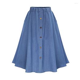 Skirts 2023 Casual Women Denim Jeans Skirt Clothing High Waist Ladies Loose Comfortable Button Elastic Knee Length
