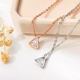 Pendant Necklaces Geometric Jewelry Dainty Tiny Crystal Triangle Necklace In Stainless Steel