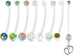 JFORYOU 8PCS Mix Style Pregnancy Belly Rings Maternity Flexible Bioplast Belly Navel Button Ring Retainer 14G 1 1/2Inch L230808