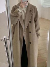 Женское зимнее шерстяное пальто, женская утолщенная длинная куртка, повседневная свободная модная ветровка, верхняя одежда, женская винтажная уличная одежда с отворотами больших размеров 230808