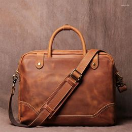 Briefcases Vintage Men's Briefcase Genuine Leather Male Laptop Bags Handbag Business Office Totes For Document