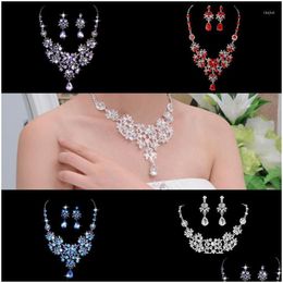 Earrings Necklace Set Ashion Women Prom Crystal Rhinestone Pendant Bridal For Female Ladies Partywear Drop Delivery Jewellery Dhgarden Dhz1K